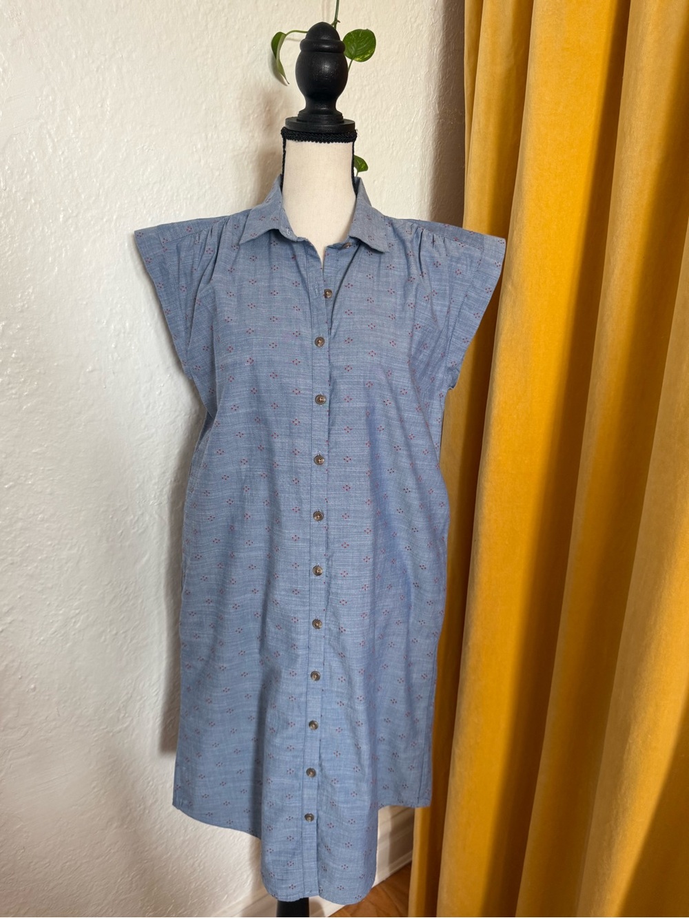 LOFT Dotted Sleeveless Button-Front Mini Shirt Dress Size Small